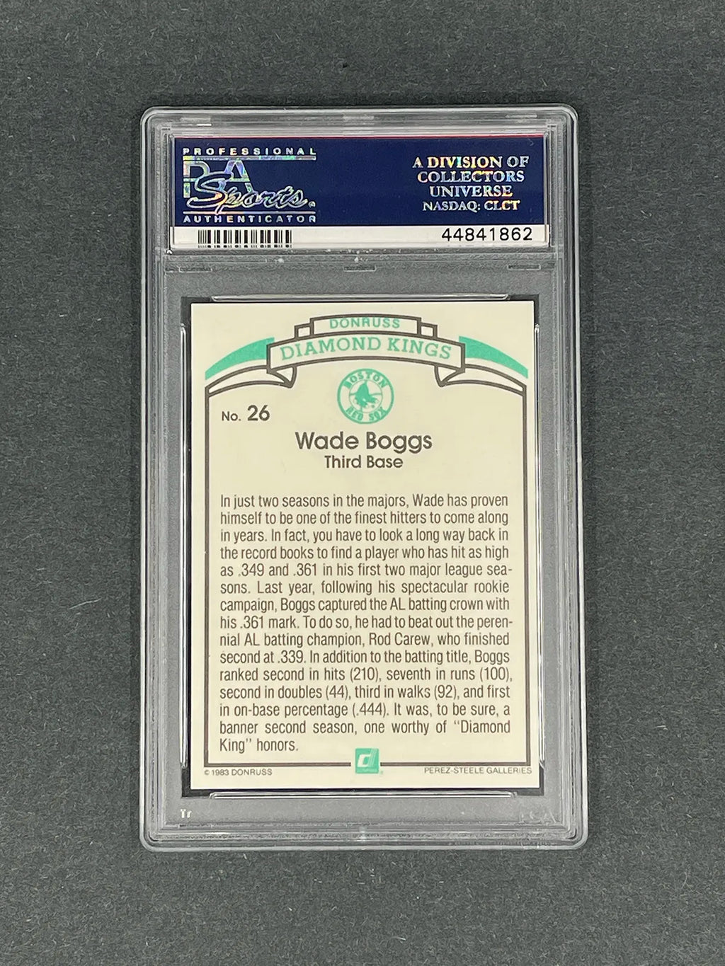 Wade Boggs - 1984 Donruss Diamond Kings Steele #26 - PSA 10