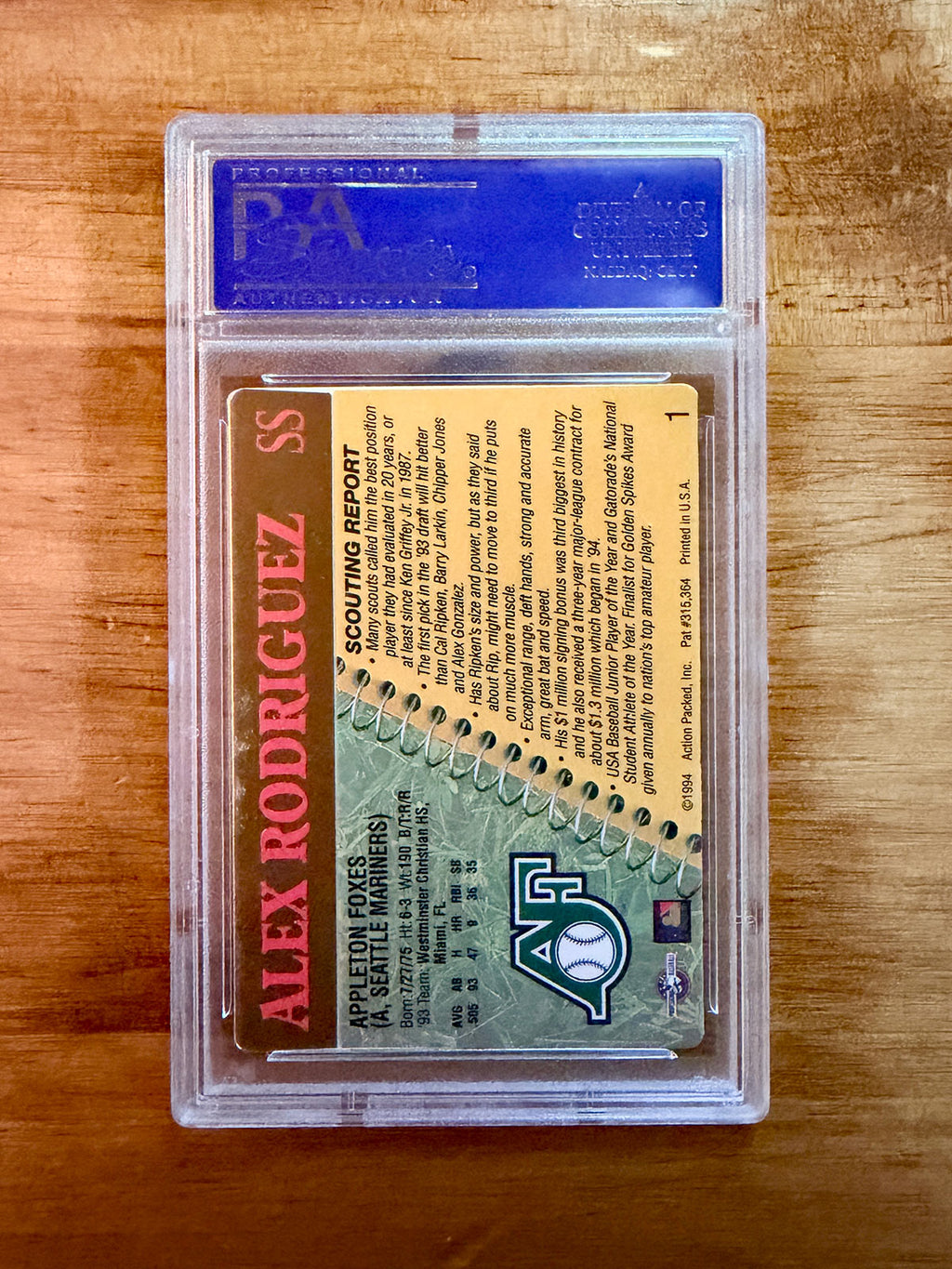 Alex Rodriguez - 1994 Action Packed Scouting Report #1 - PSA 9