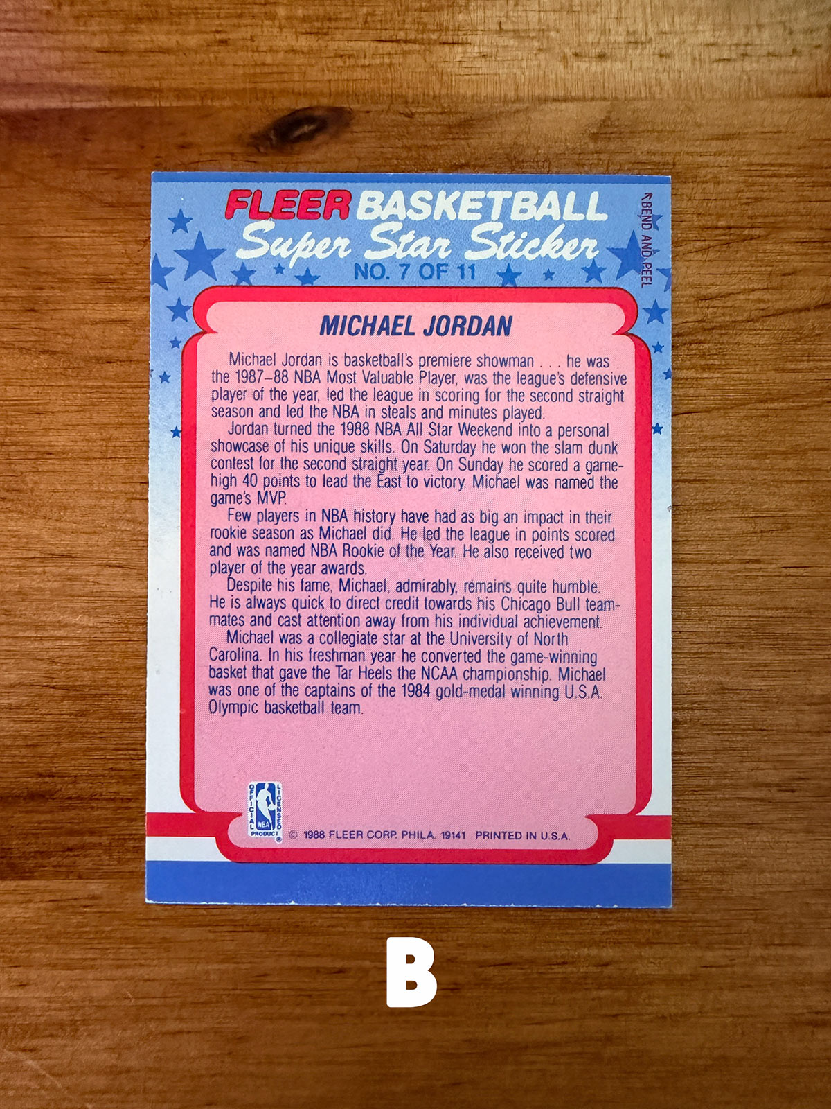 Michael Jordan - 1988 Fleer Super Star Sticker #7 - Pick Your Card