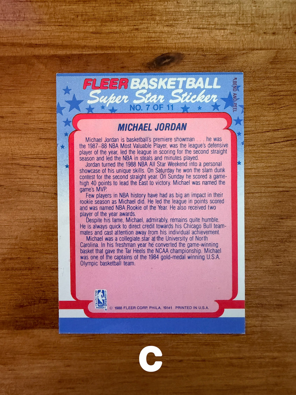 Michael Jordan - 1988 Fleer Super Star Sticker #7 - Pick Your Card