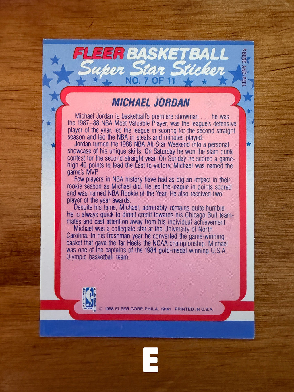 Michael Jordan - 1988 Fleer Super Star Sticker #7 - Pick Your Card