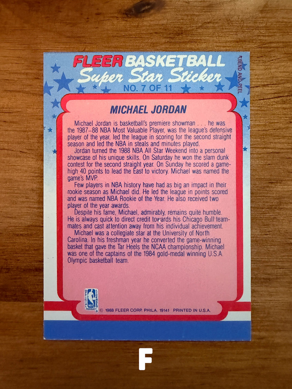 Michael Jordan - 1988 Fleer Super Star Sticker #7 - Pick Your Card