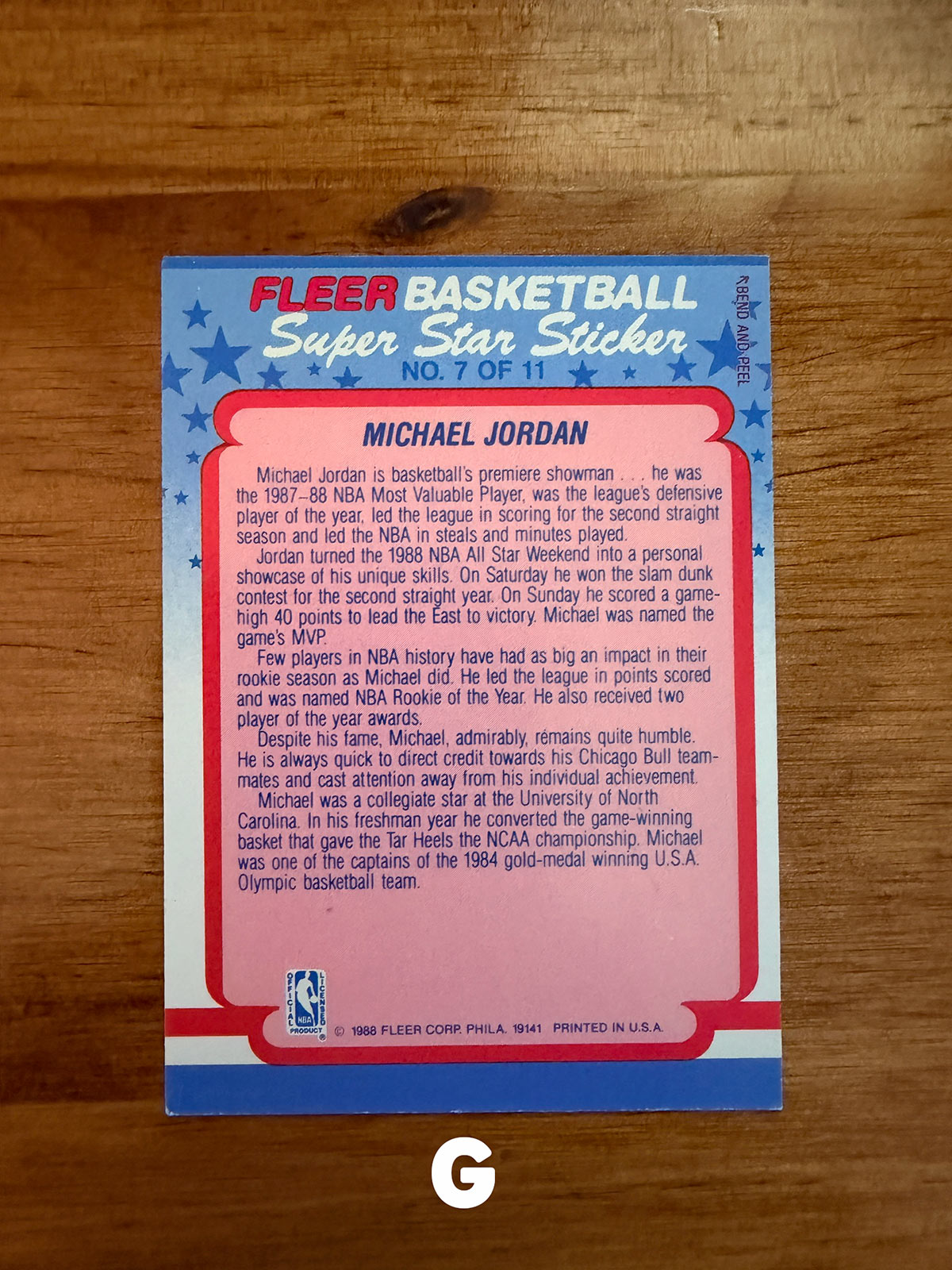Michael Jordan - 1988 Fleer Super Star Sticker #7 - Pick Your Card