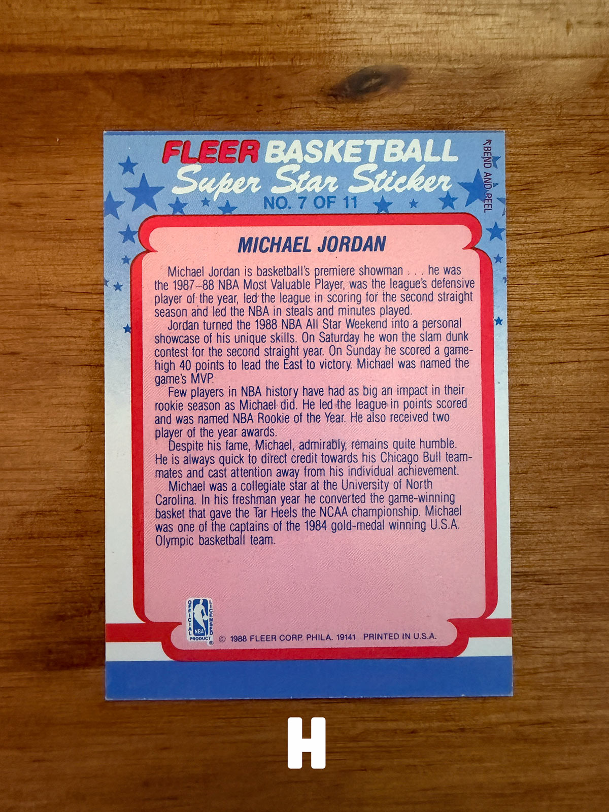 Michael Jordan - 1988 Fleer Super Star Sticker #7 - Pick Your Card