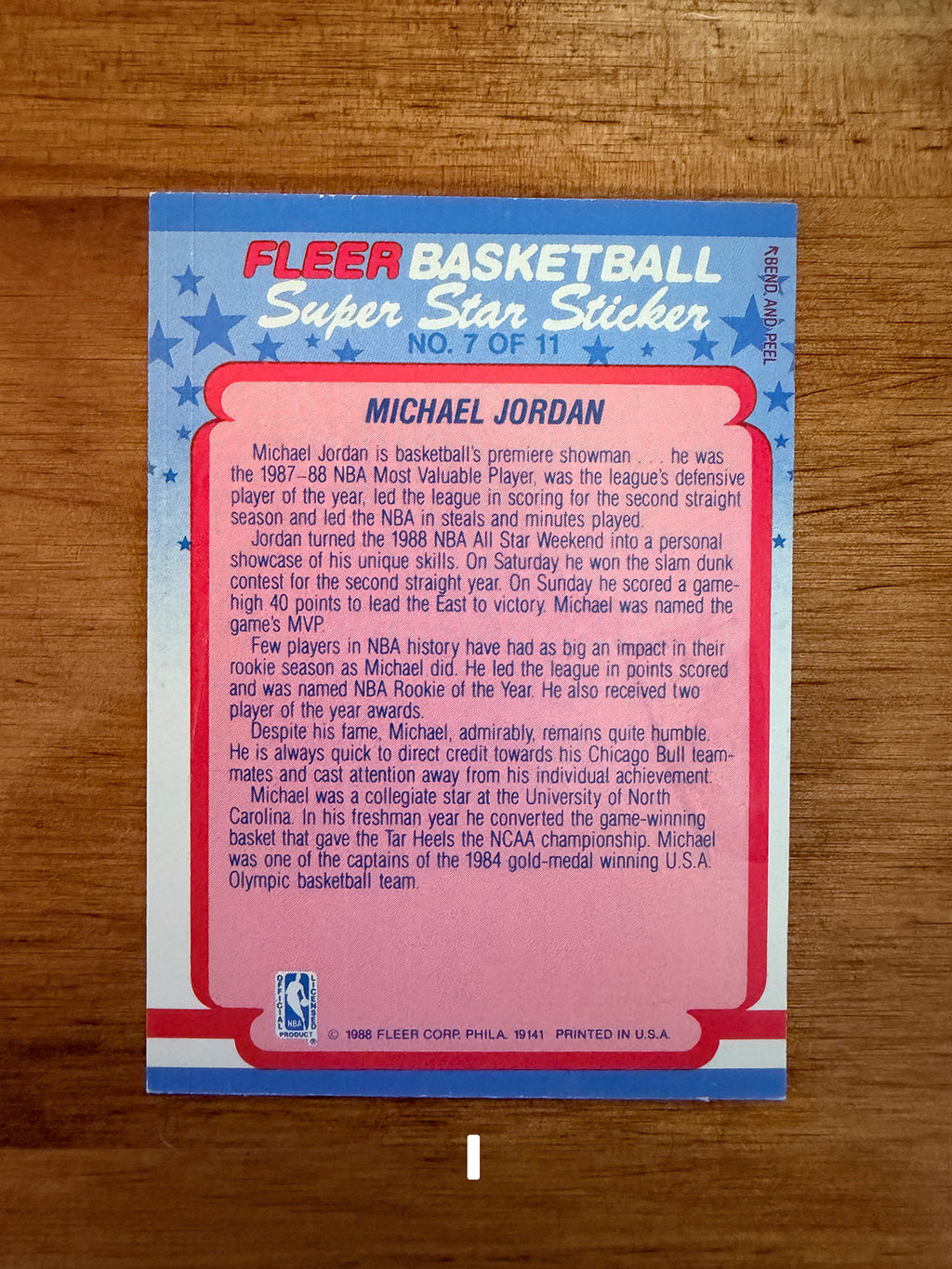 Michael Jordan - 1988 Fleer Super Star Sticker #7 - Pick Your Card
