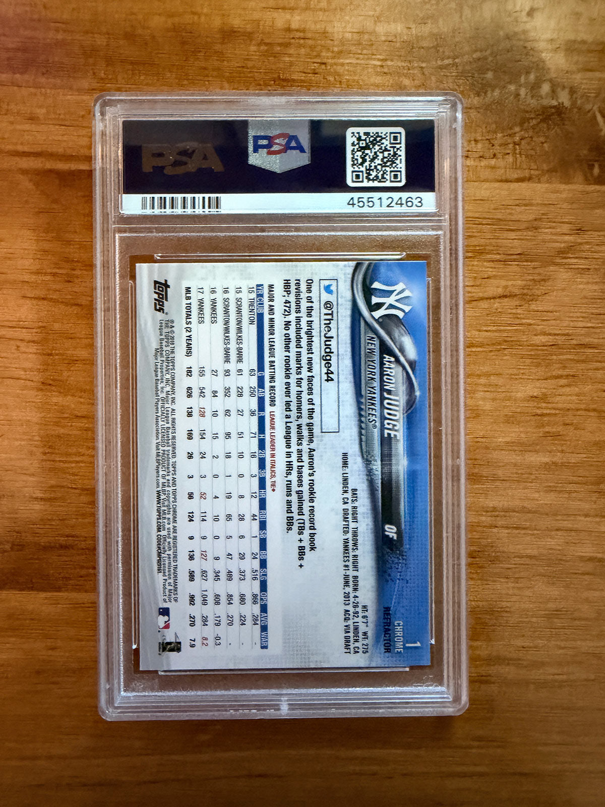 Aaron Judge - 2018 Topps Chrome #1 - Batting Refractor - PSA 9