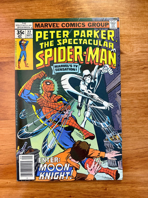Spectacular Spider-Man #22 Newsstand - 1978 First Spider-Man vs Moon Knight - VF+
