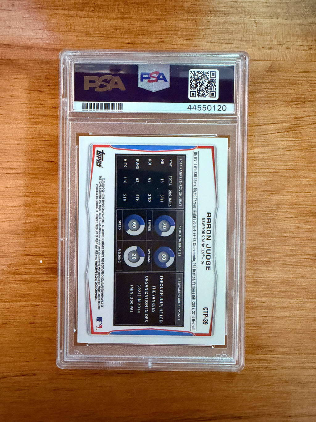 Aaron Judge - 2014 Bowman D.P. Top Prospects Chrome Refractor - PSA 9
