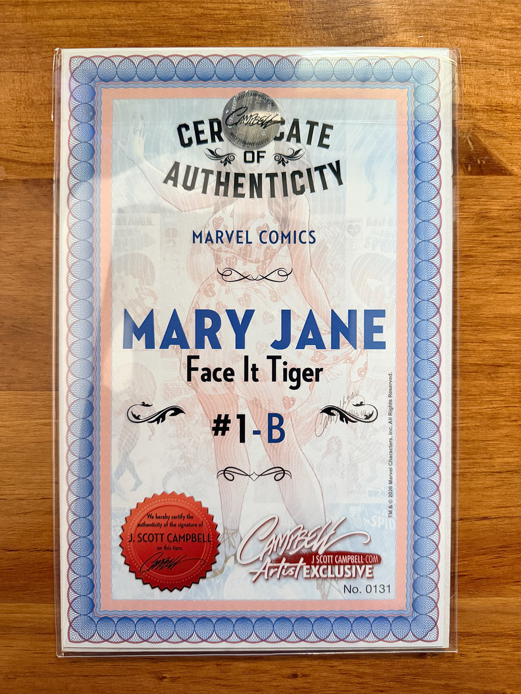 Mary Jane #1 - 2026 Face It Tiger Cover B - J. Scott Campbell SIGNED w/ COA - M