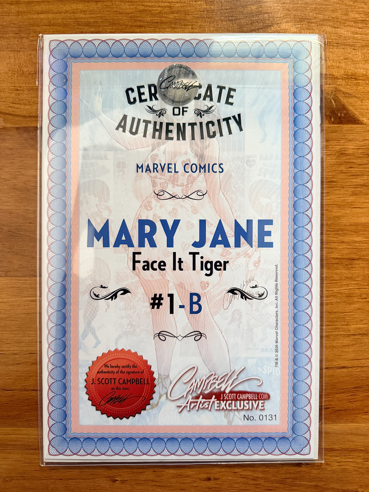 Mary Jane #1 - 2026 Face It Tiger Cover B - J. Scott Campbell SIGNED w/ COA - M