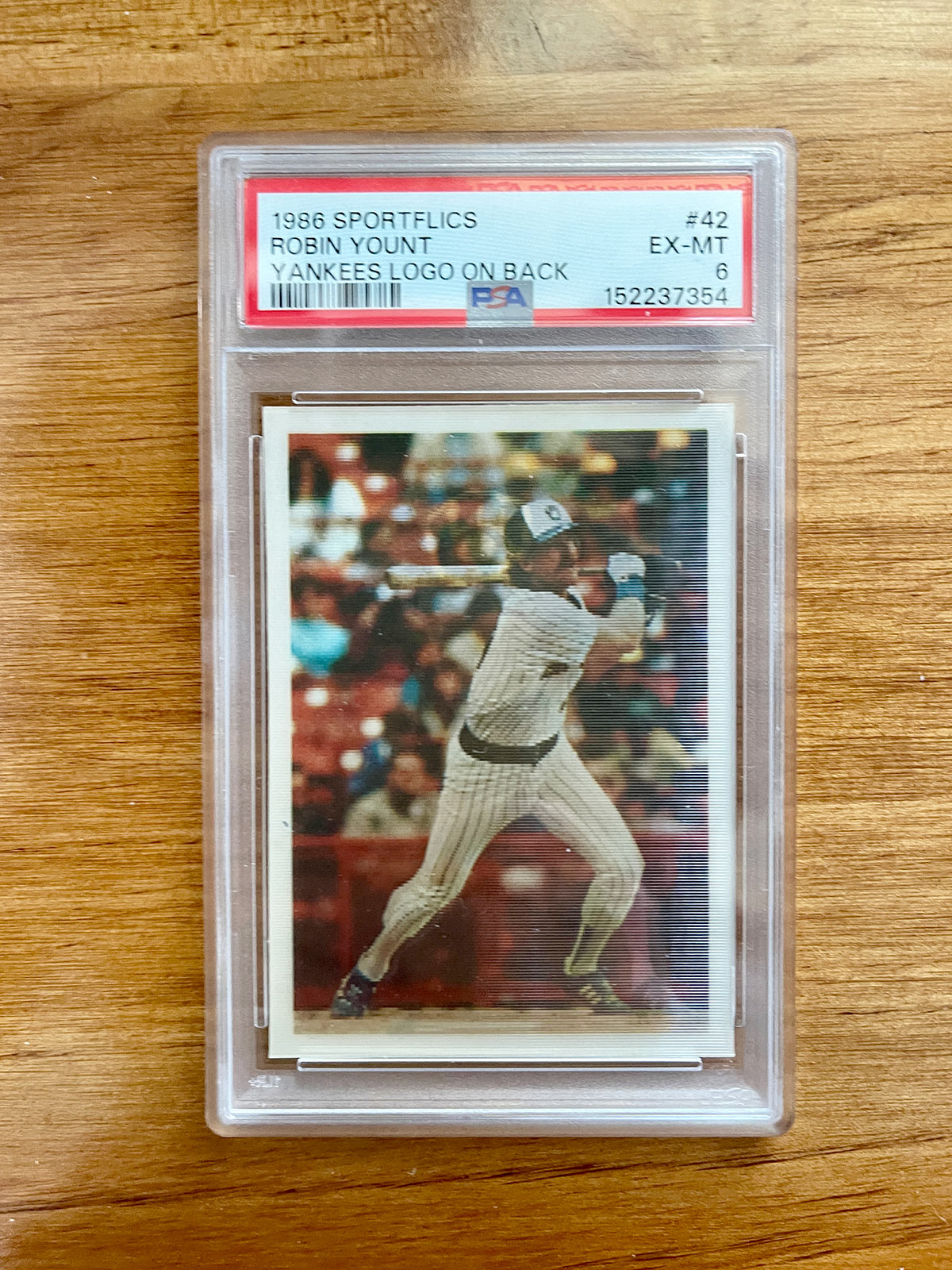 Robin Yount - 1986 Sportflics #42 Yankees Logo Error - PSA 6