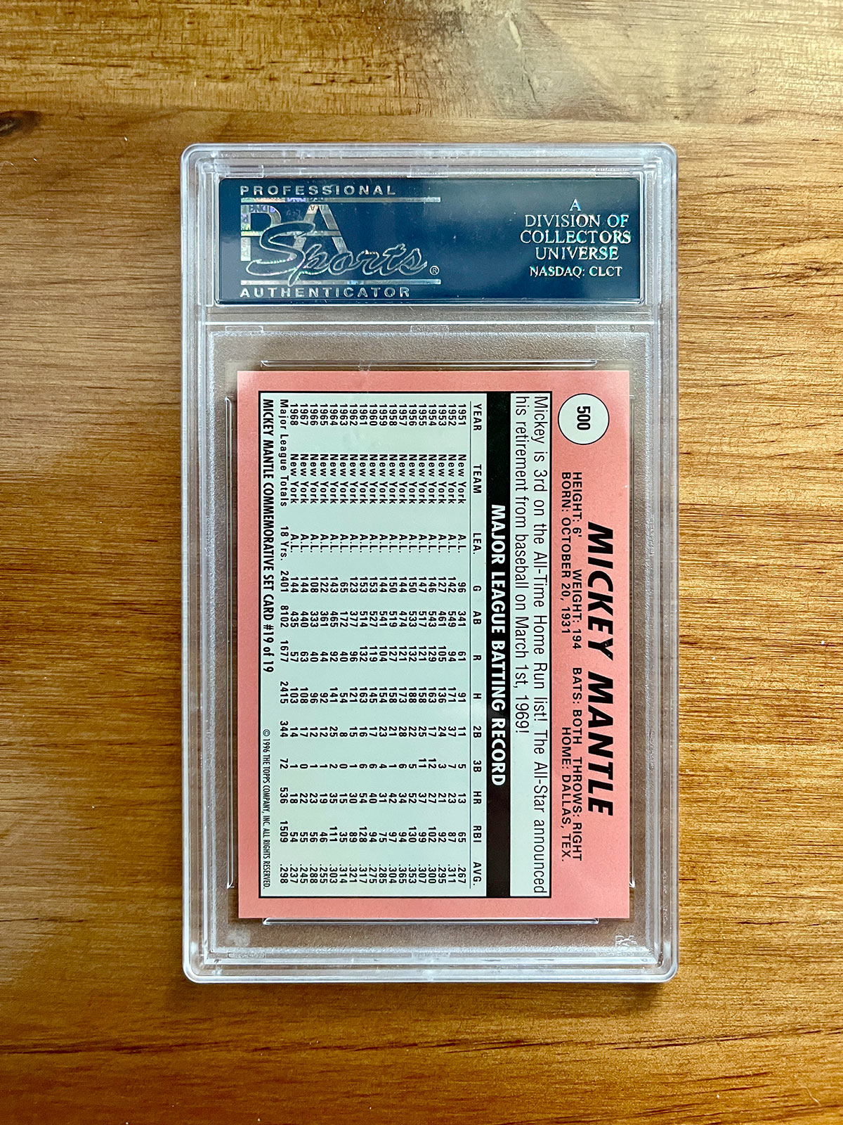 Mickey Mantle - 1996 Topps / 1969 Reprint #19 - PSA 10
