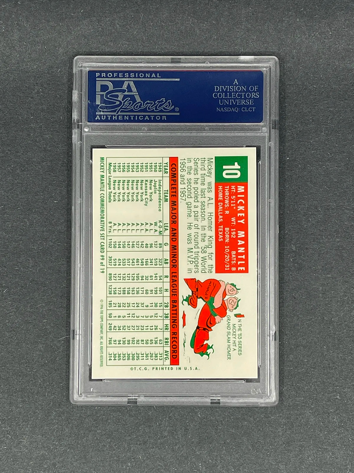 Mickey Mantle - 1996 Topps Reprint / 1959 Topps #9 - PSA 10