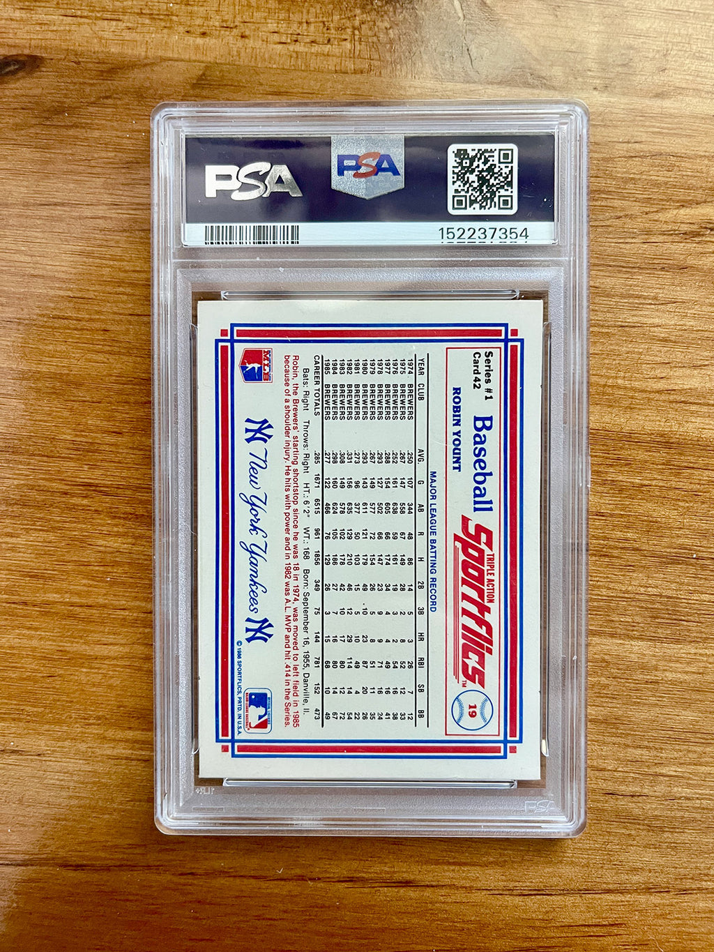Robin Yount - 1986 Sportflics #42 Yankees Logo Error - PSA 6