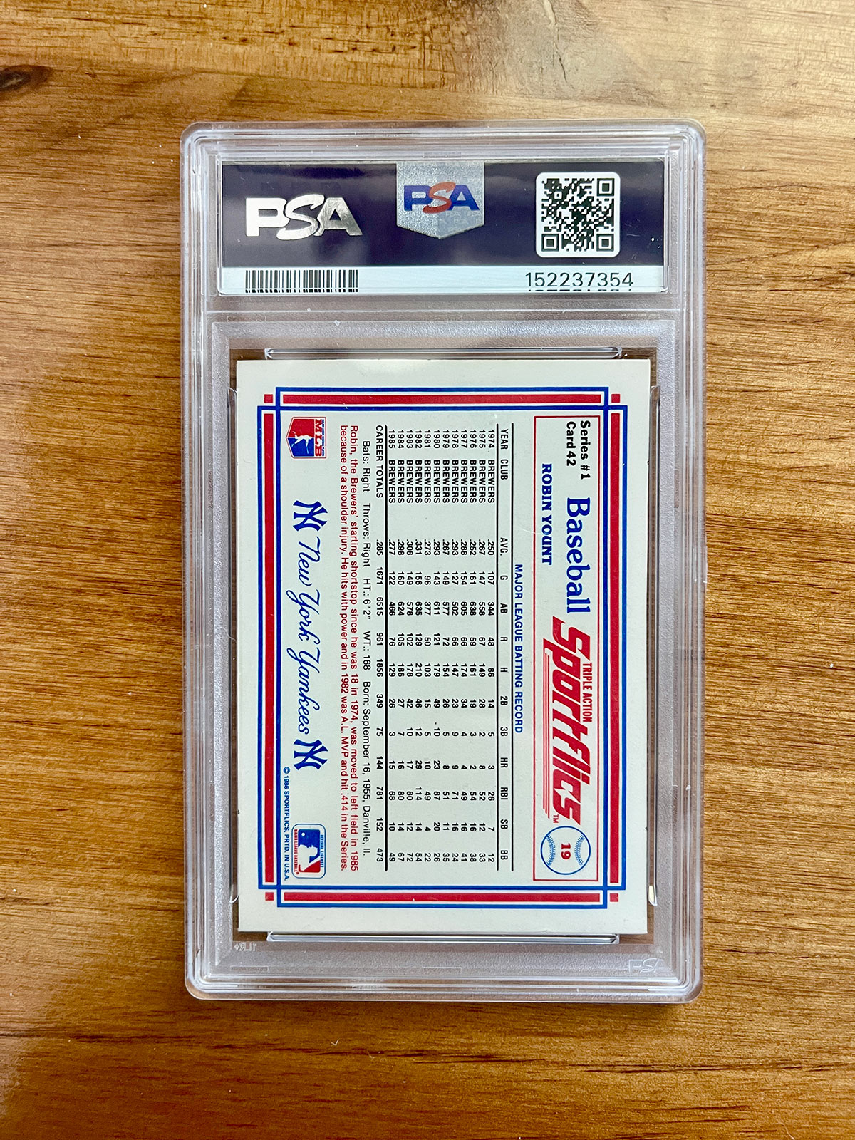 Robin Yount - 1986 Sportflics #42 Yankees Logo Error - PSA 6