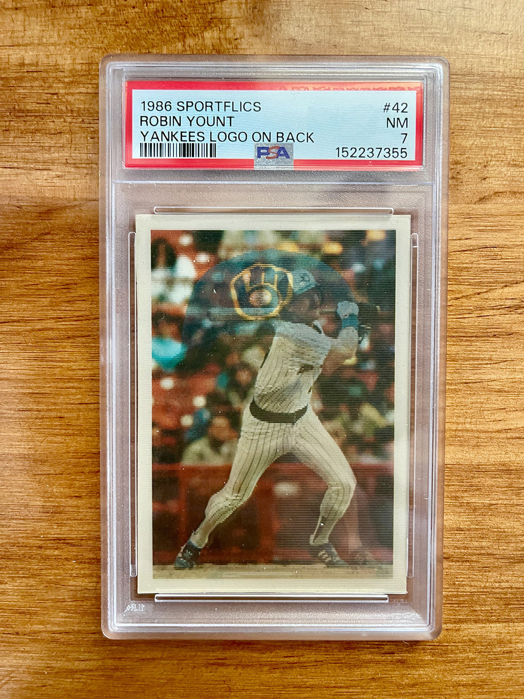 Robin Yount - 1986 Sportflics #42 Yankees Logo Error - PSA 7