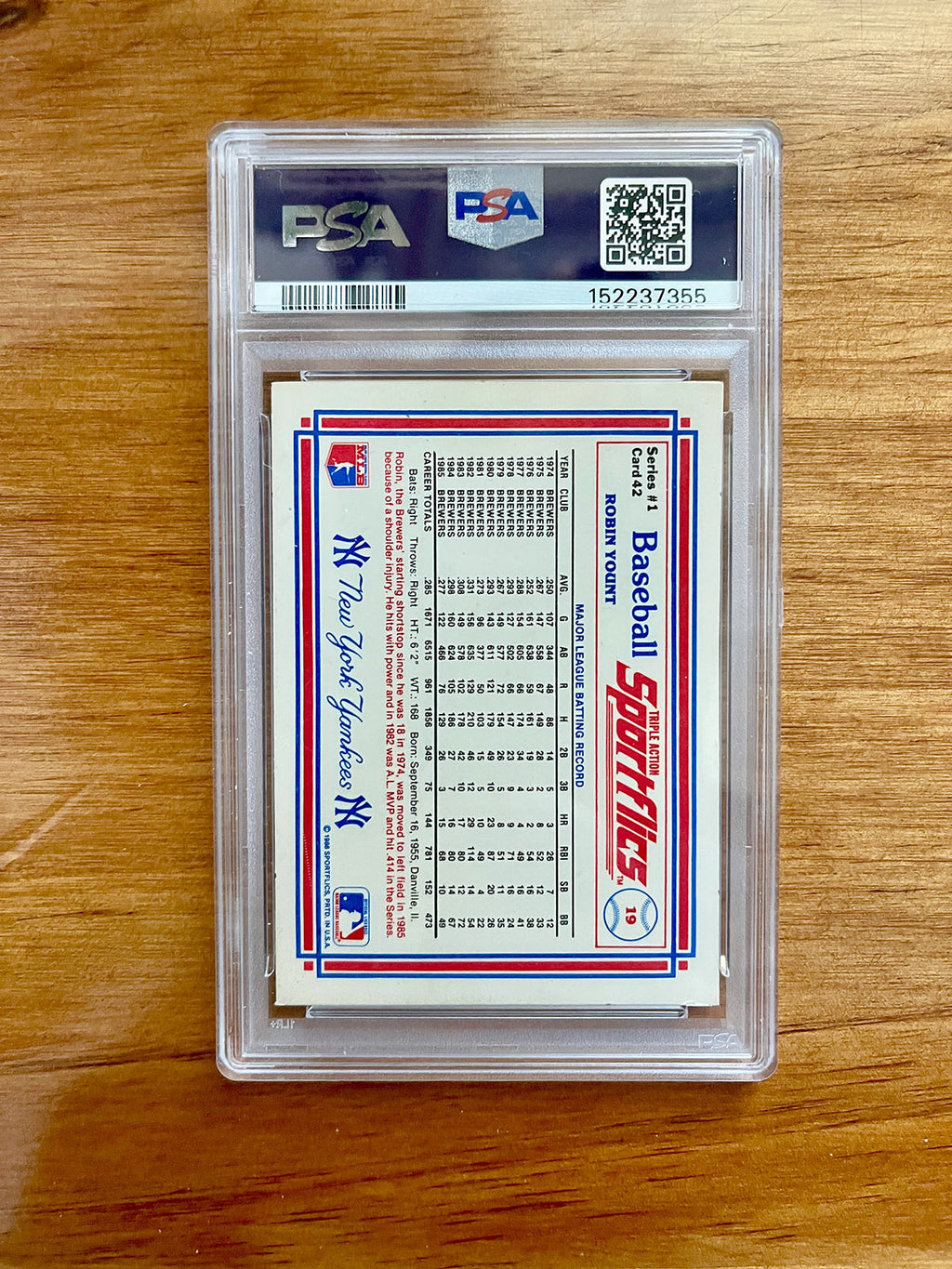 Robin Yount - 1986 Sportflics #42 Yankees Logo Error - PSA 7