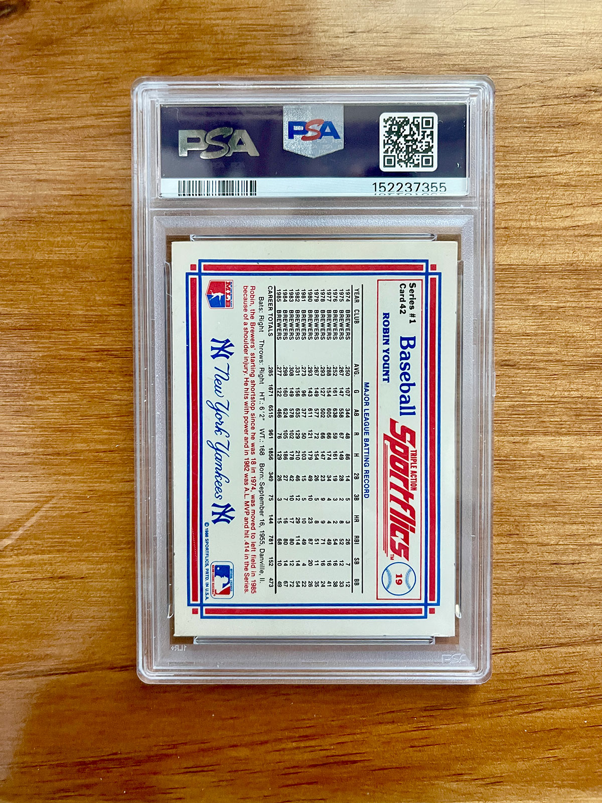 Robin Yount - 1986 Sportflics #42 Yankees Logo Error - PSA 7